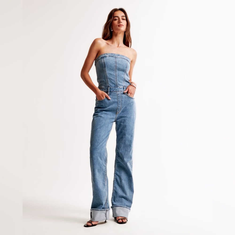 Abercrombie & Fitch Strapless Denim Jumpsuit Sz-M